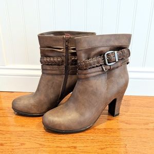 Brown boots heels faux leather